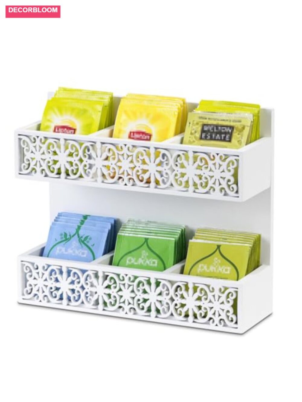 2-Tier Wooden Tea Bag Organizer Wall Mount Tabletop Storage